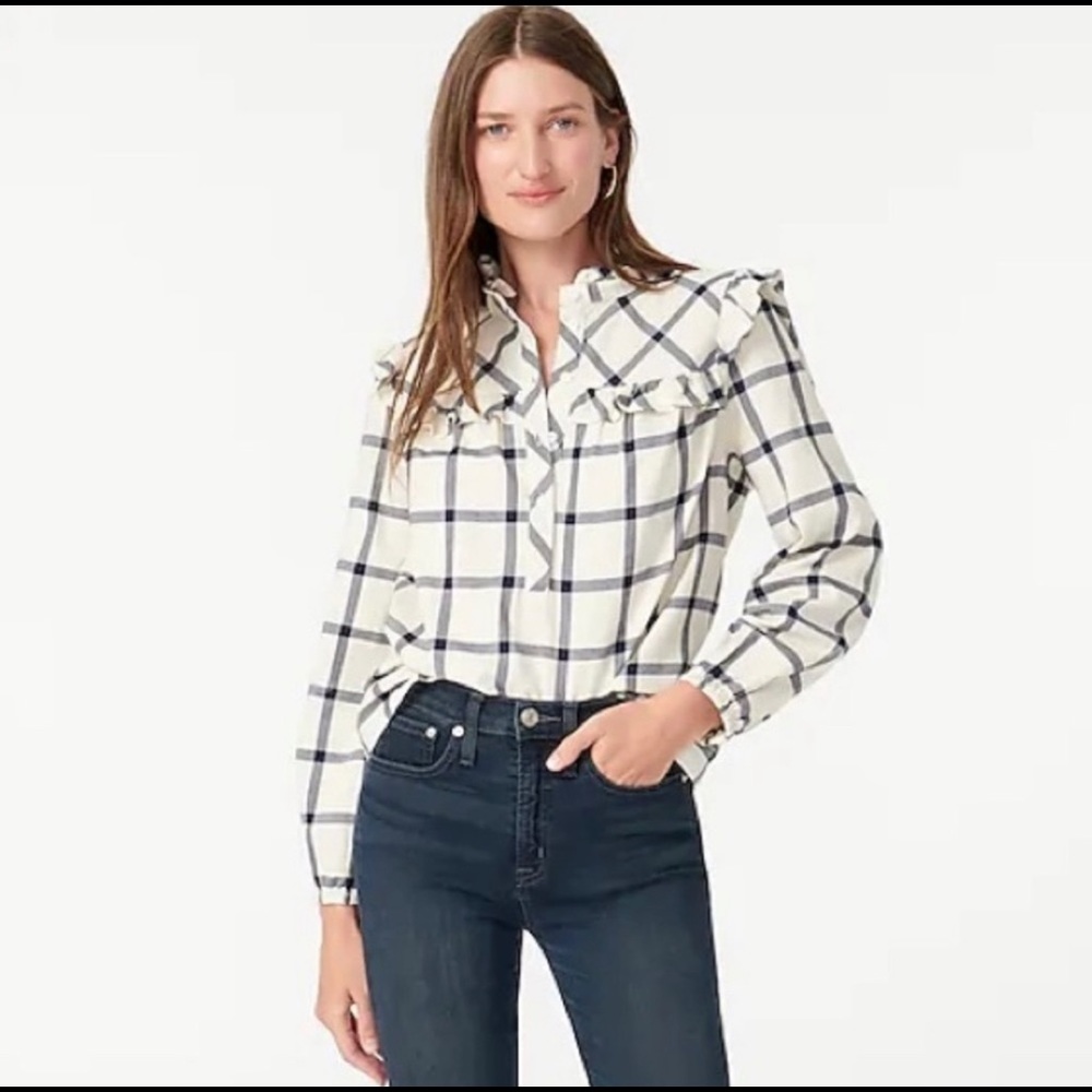 J. Crew Ruffle Popover top Flannel